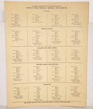 Vintage Wurlitzer Organ Model 4100 Series Special Effects Registration Chart