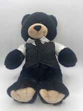 Build A Bear Workshop Black Teddy Bear Plush Stuffed Animal With Shirt Tie Vest