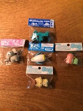 5 NEW Japanese Erasers iWako Motorcycle, Baby, Elephant, Penguin & Bird w/baby
