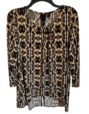 Rafaella Blouse Size Large Brown Multi Stretch Women Blouse