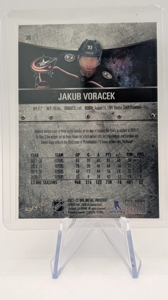 2021-22 Metal Universe JAKUB VORACEK #36 – Blue Spectrum Parallel – Blue Jackets - Image 2 of 2
