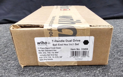 Wiha Soft T-Handle Dual Drive Ball End Hex Inch Set 11 Pc Black Finish  #33494