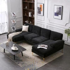 U Shape Modern 4 Seats Sectional Sofa with 2 Chaise Chenille Living Room