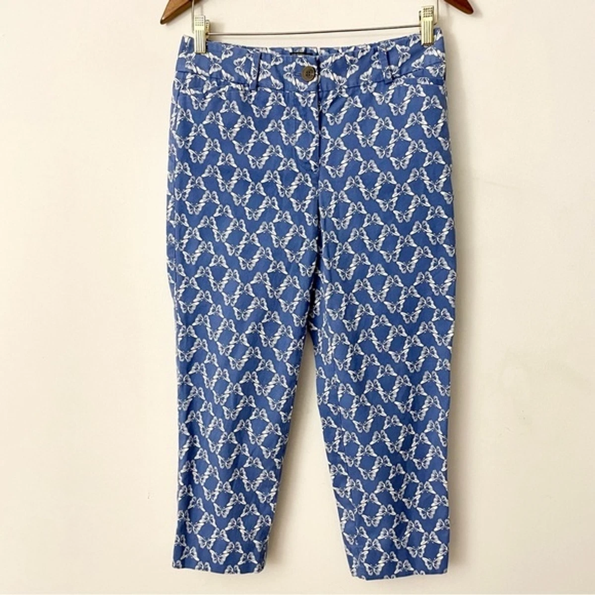 Talbots The Perfect Crop Blue Butterfly Print Pants Size 2P