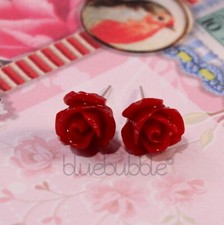 FUNKY VINTAGE 10mm ROSE EARRINGS 28 COLOURS CUTE KITSCH RETRO BOHO CHIC EMO GIFT