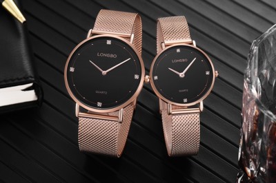 Paar 2er Set Armbanduhren Longbo 5113 Herren Damen Quarz Milanaise Rosa Ne lac