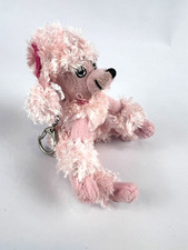 RARE VINTAGE 1997 Pink French Poodle Keychain Plush Kitsch Dog 4" Pink Bow