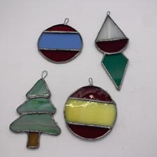 Vintage Stained Glass Sun Catchers Window Lead Christmas Tree 1 , Ornaments 3 