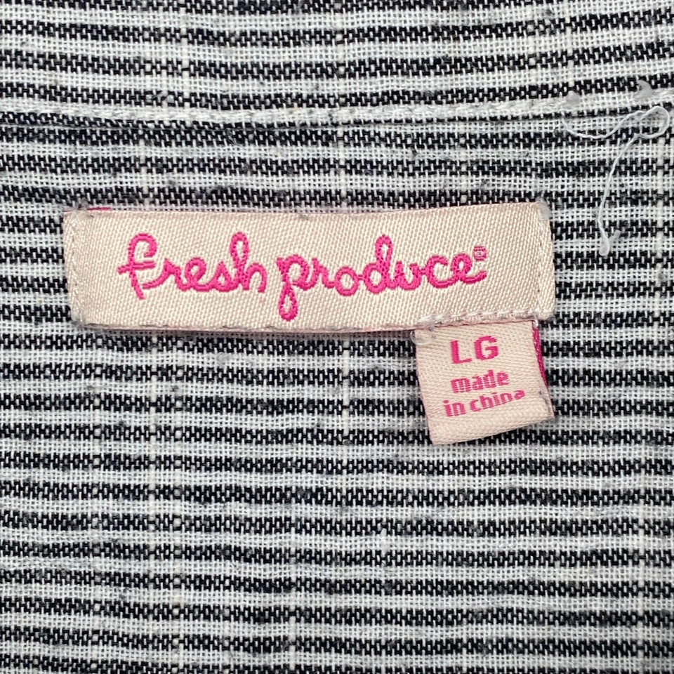 Camisa FRESH PRODUCE Top L Rayas Abotonada Manga Larga Mezcla Algodón Negro Blanco Foto 4 de 4