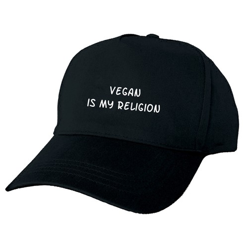 VEGAN IS MY RELIGION BLACK BASEBALL CAP 