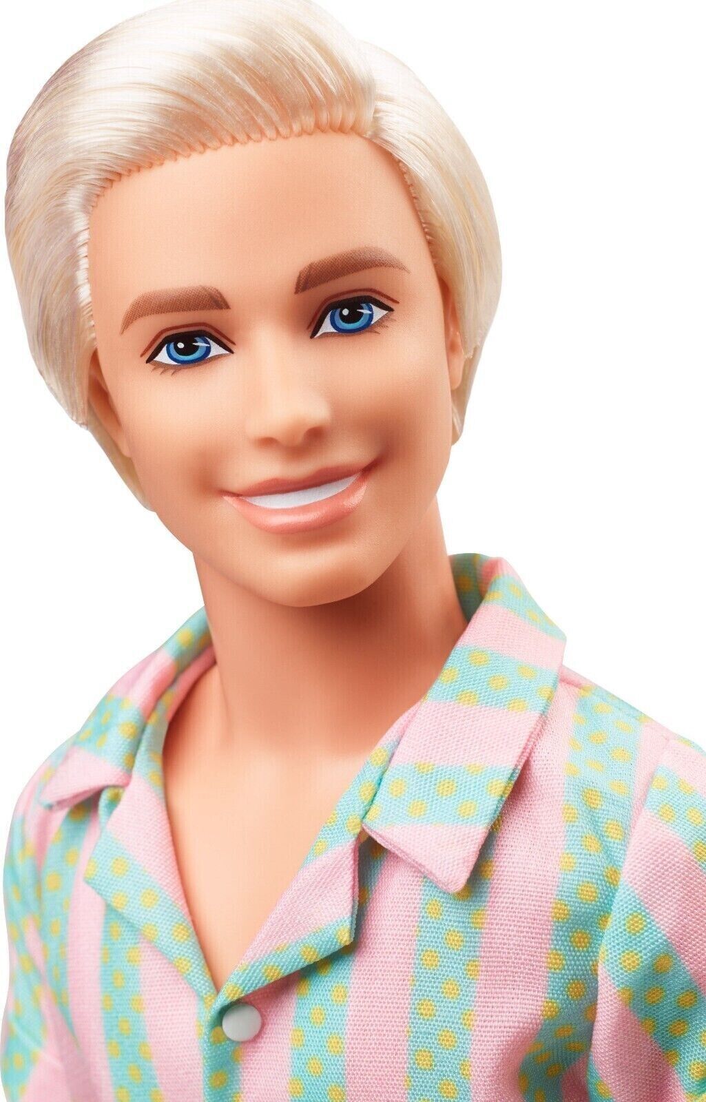 Barbie The Movie Ken Doll Wearing Pastel Striped Beach Matching Set....