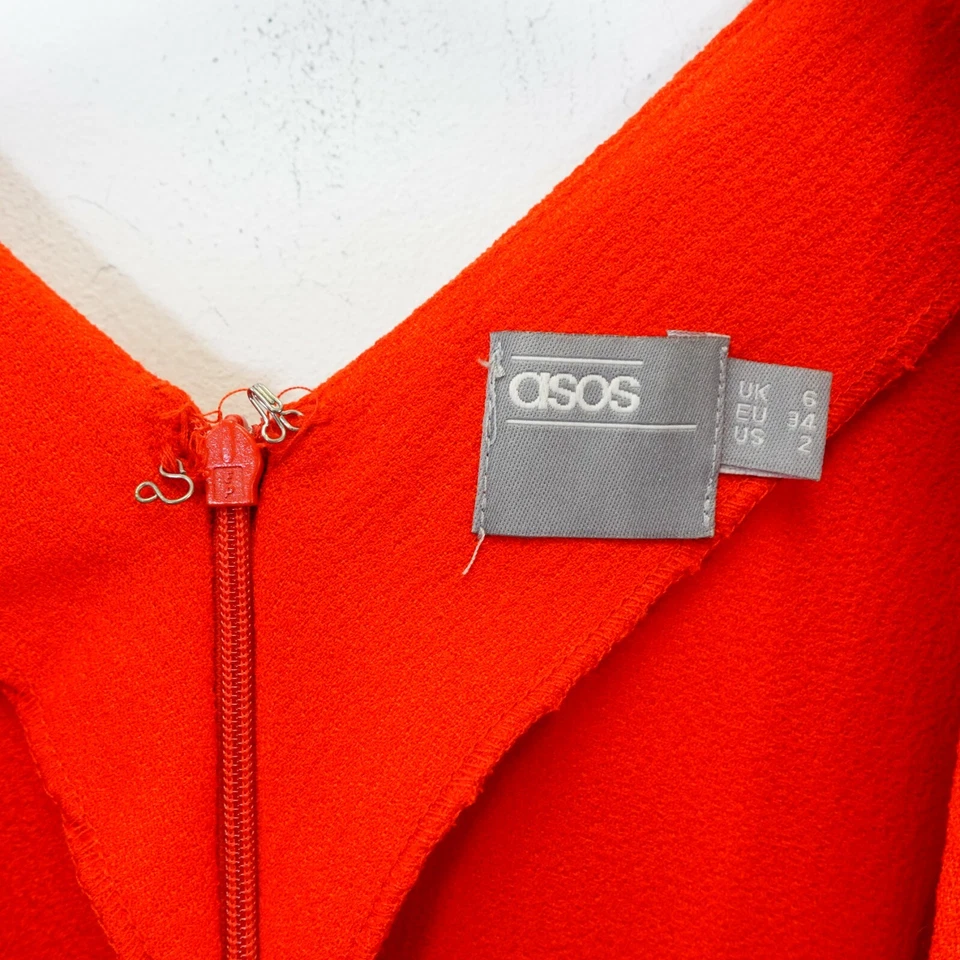 ASOS Womens Dress Size XS Red Midi V Neck Slit Sheath Party Cocktail  - Image 2 of 4