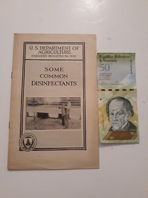 Vtg Farmers Bulletin #926 Some Common Disinfectants 1931 Venezuela currency jj