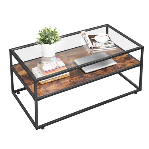 Industrial Coffee Table Cocktail Table Vintage Glass Storage Shelf