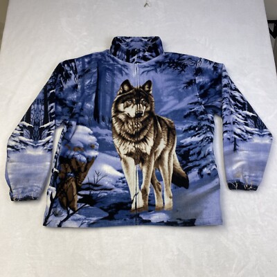 Trail Crest Jacket Blue Fleece Winter Wolf All Over Print Men 2XL Streetwear