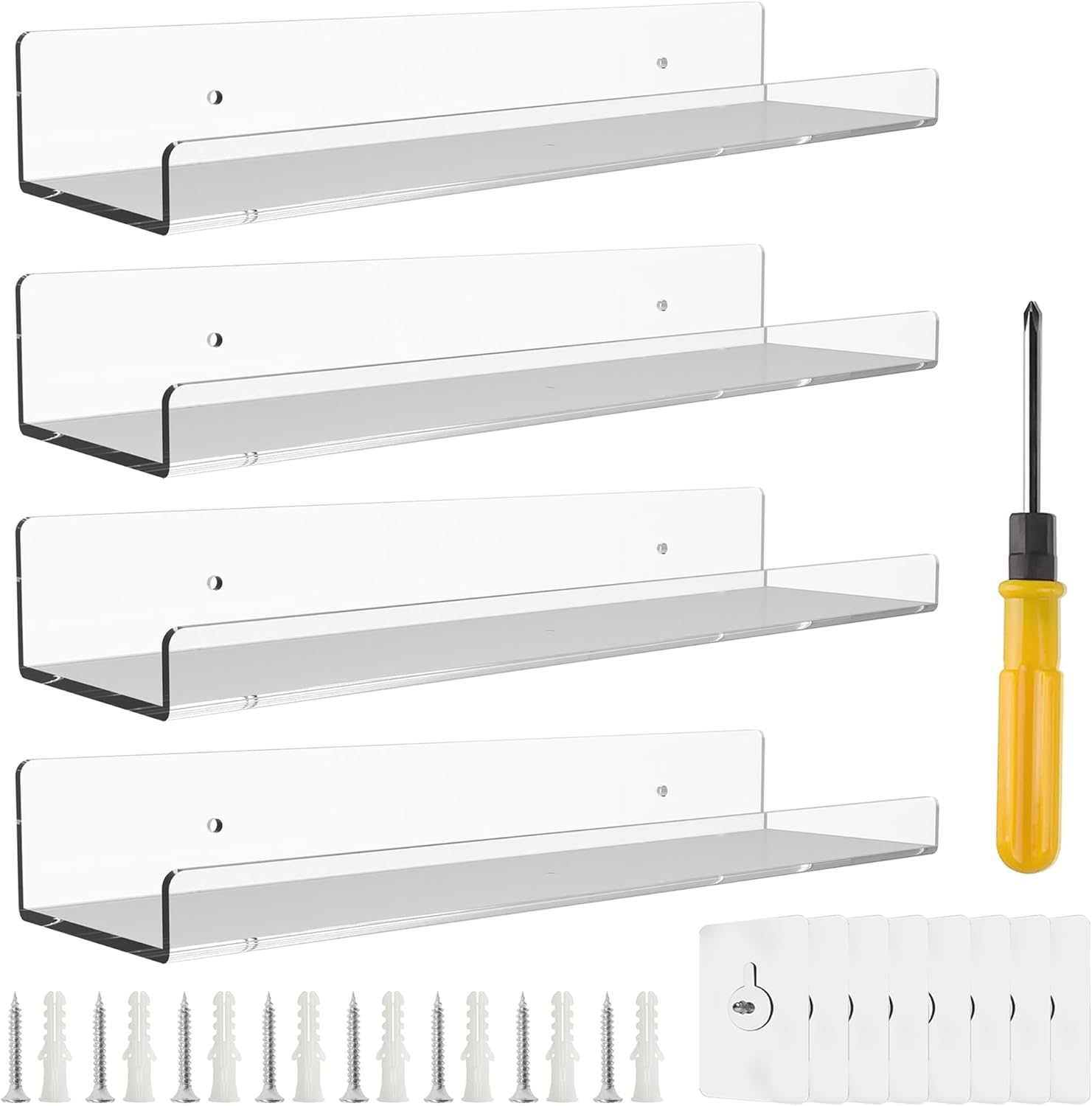 4 Pack 15'' Clear Acrylic Shelves for Wall Mounted Display Ledge Storage Racks