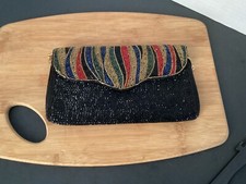 VINTAGE DELILL Black FULLY BEADED PURSE - CLUTCH - SHOULDER BAG - EVENING