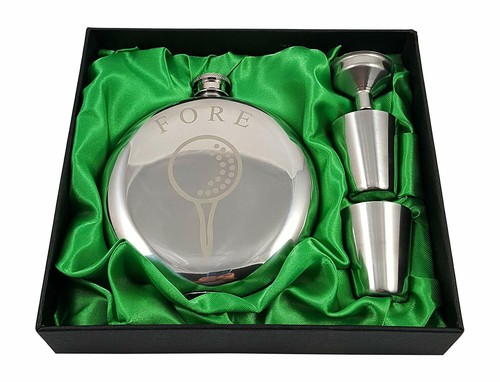 Golf Flask Gift Set Father Dad Engraved with Fore GIFTS Christmas Birthday Xmas - Picture 9 of 12