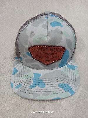 Honey Hole Outdoors Fishing Trucker Cap Hat Gray Snapback Mesh Back Patch  Tackle