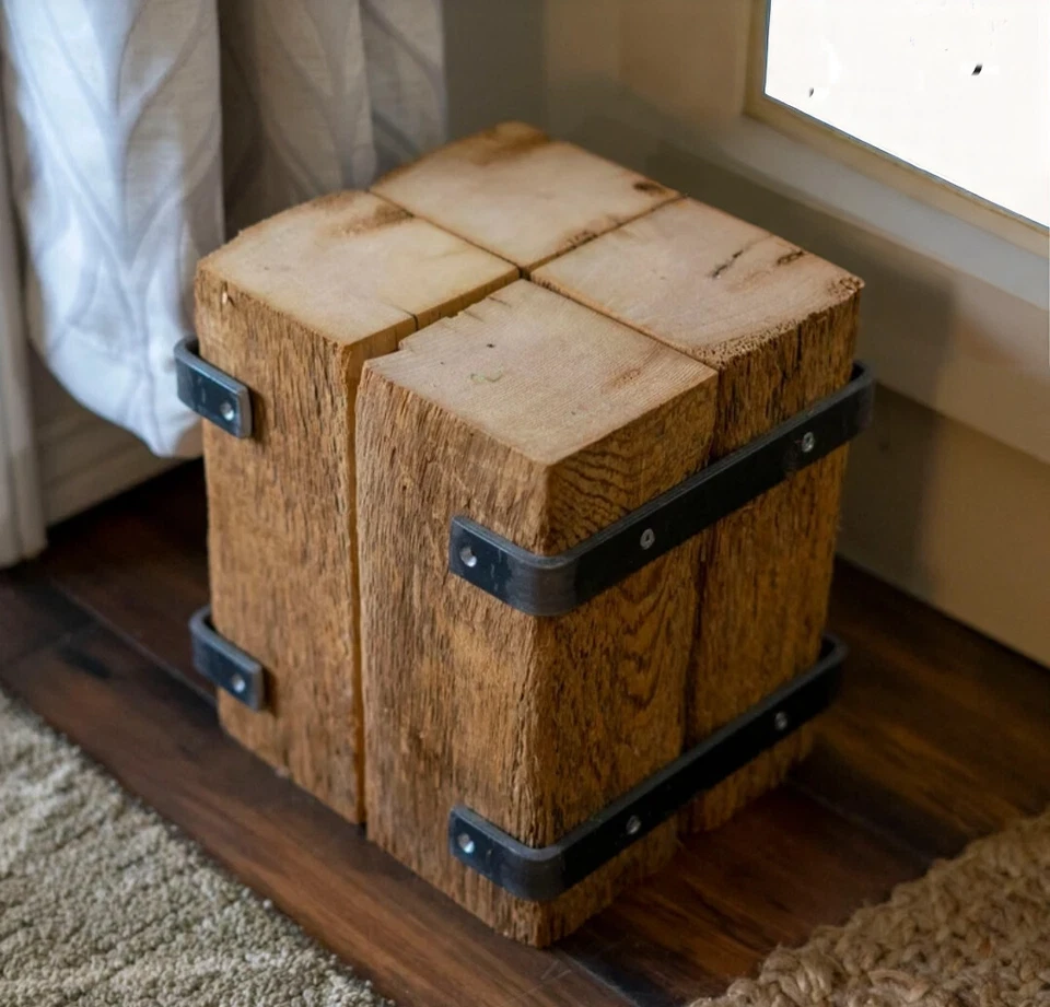 Metal Bands Antique Lumber Stand Red Cedar Barn Wood Rustic Floating Shelf Decor - Image 4 of 4