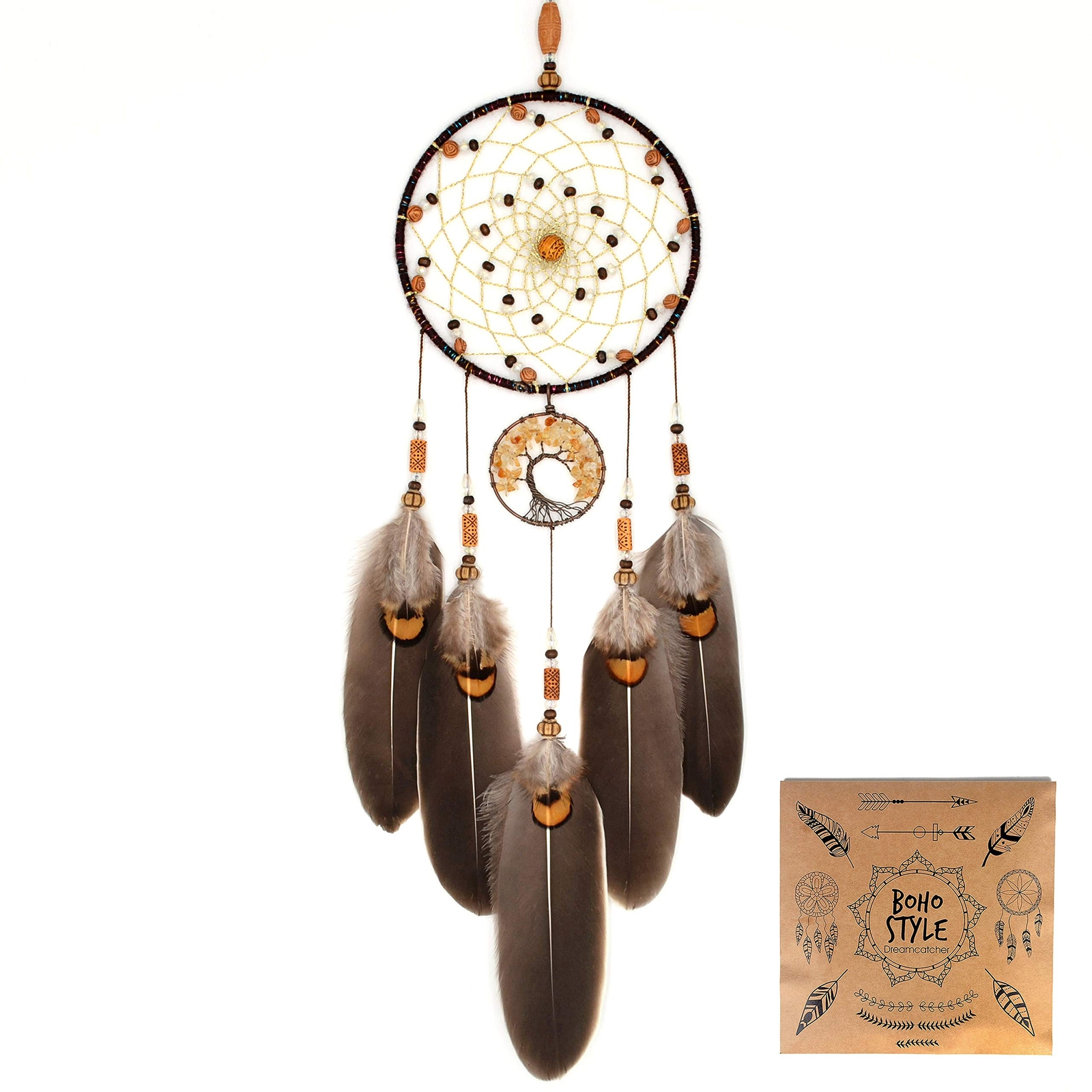 Brown Dream Catchers Tree of Life Boho Dreamcatcher for Bedroom Adult with Fe...