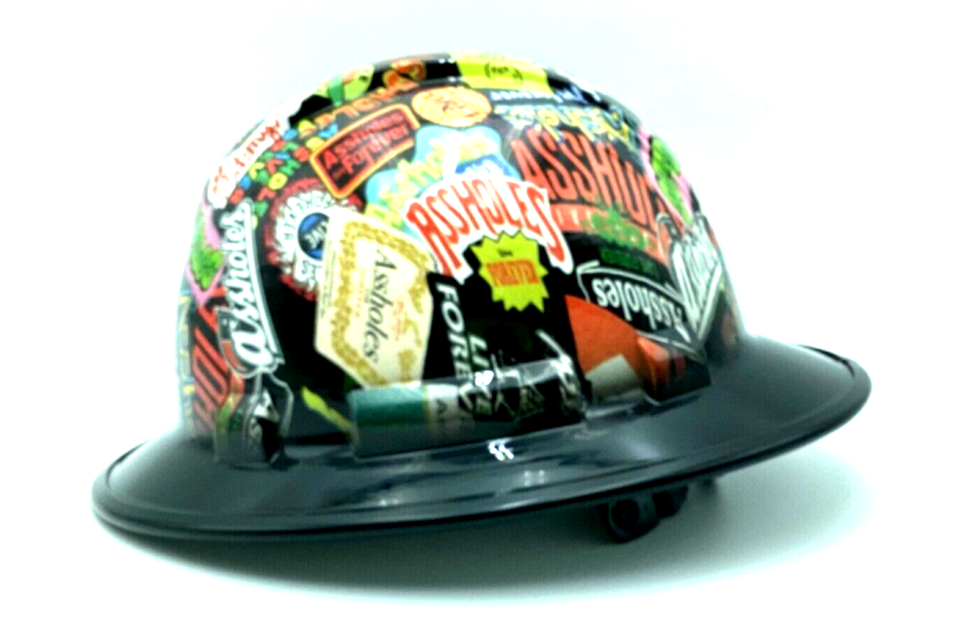 Custom Wide Brim Hard Hat Hydro Dipped in Black Brim Live forever w