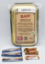 Raw Rolling Papers Black/Gold Tray 11"x7" / 3 Raw Papers / 2 Elements Rice Cones