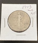 1943 Walking Liberty Silver Half Dollar VF/XF Details