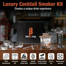 BHETHA-Cocktail Smoker Kit with Torch, 4 tasty Wood Chips Flavors (Apple, Walnut