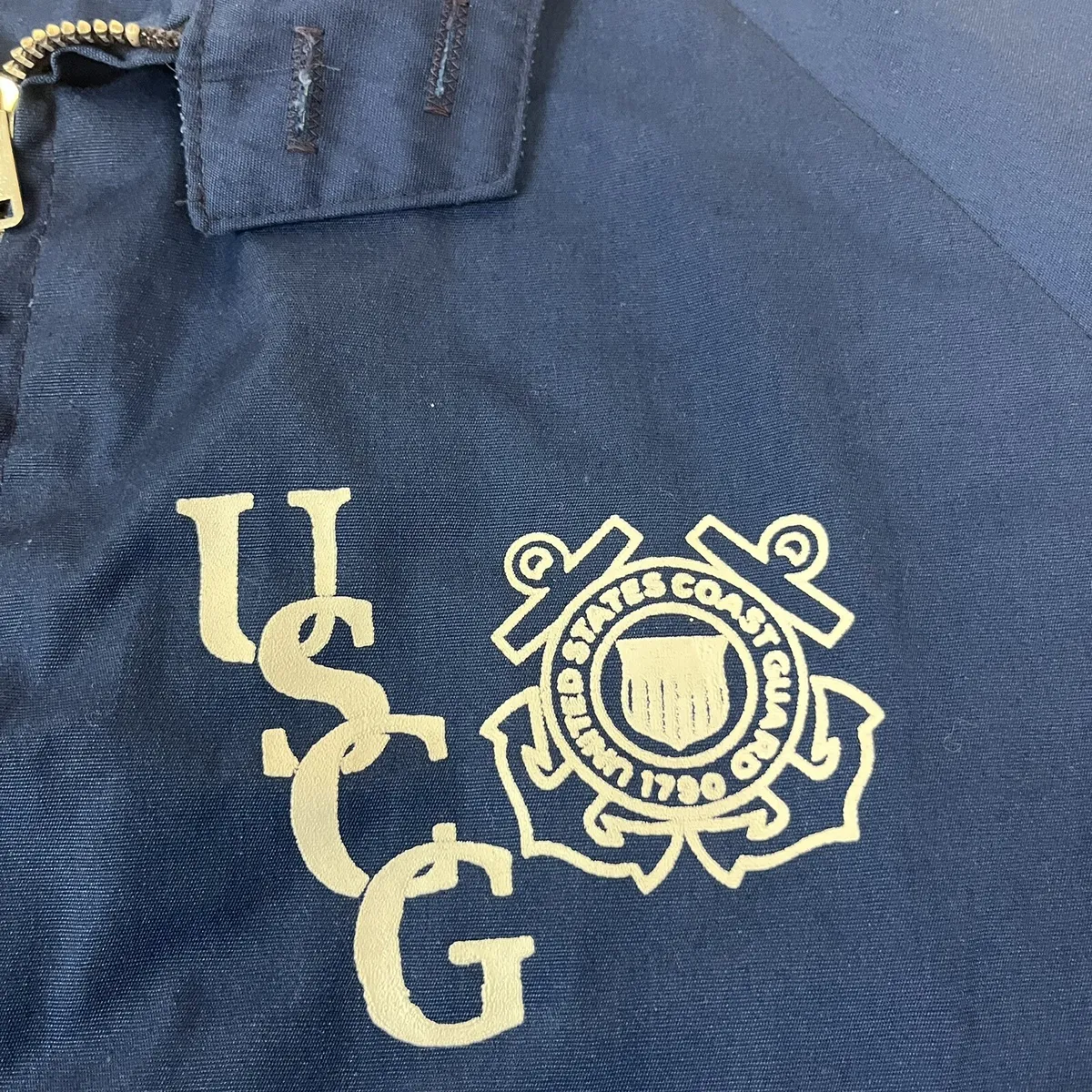 Vintage 70s Sportsmaster USCG Coast Guard Jacket 60s Military Blue Zip Up XL