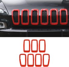 Red Car Front Gril Inserts Grillle Plastic Frame Trims Kit Fits 14-18 Cherokee