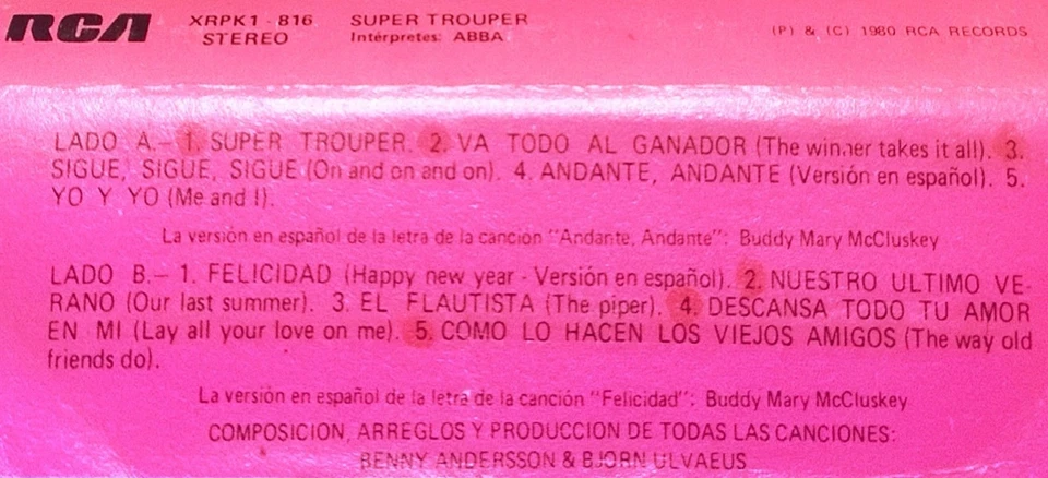 ABBA "Super Trouper" 1980, MADE IN PERU, WHITE PAPER LABEL (SPANISH TITLES) (VG+ - Image 2 of 4