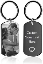 Personalized Custom Keychain with Picture - Double Sided Engraving Photo Text Cu
