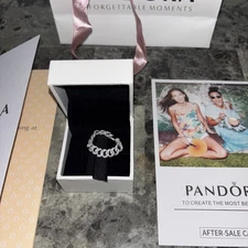 Genuine Pandora Silver Pavé Cuban Chain Ring Size 9 #193557C01