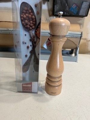 Bisetti 9.5 Inch Roma Beech Wood Pepper Mill, Adjustable Carbon Steel Grinder