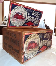 Antique Wood Crate Smith's Hanover Crackers Confectionery Soda Box w/ Lid~VT