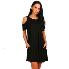 Ladies Off the Shoulder Show Through Cold Peep Shoulder T-Shirt Dress