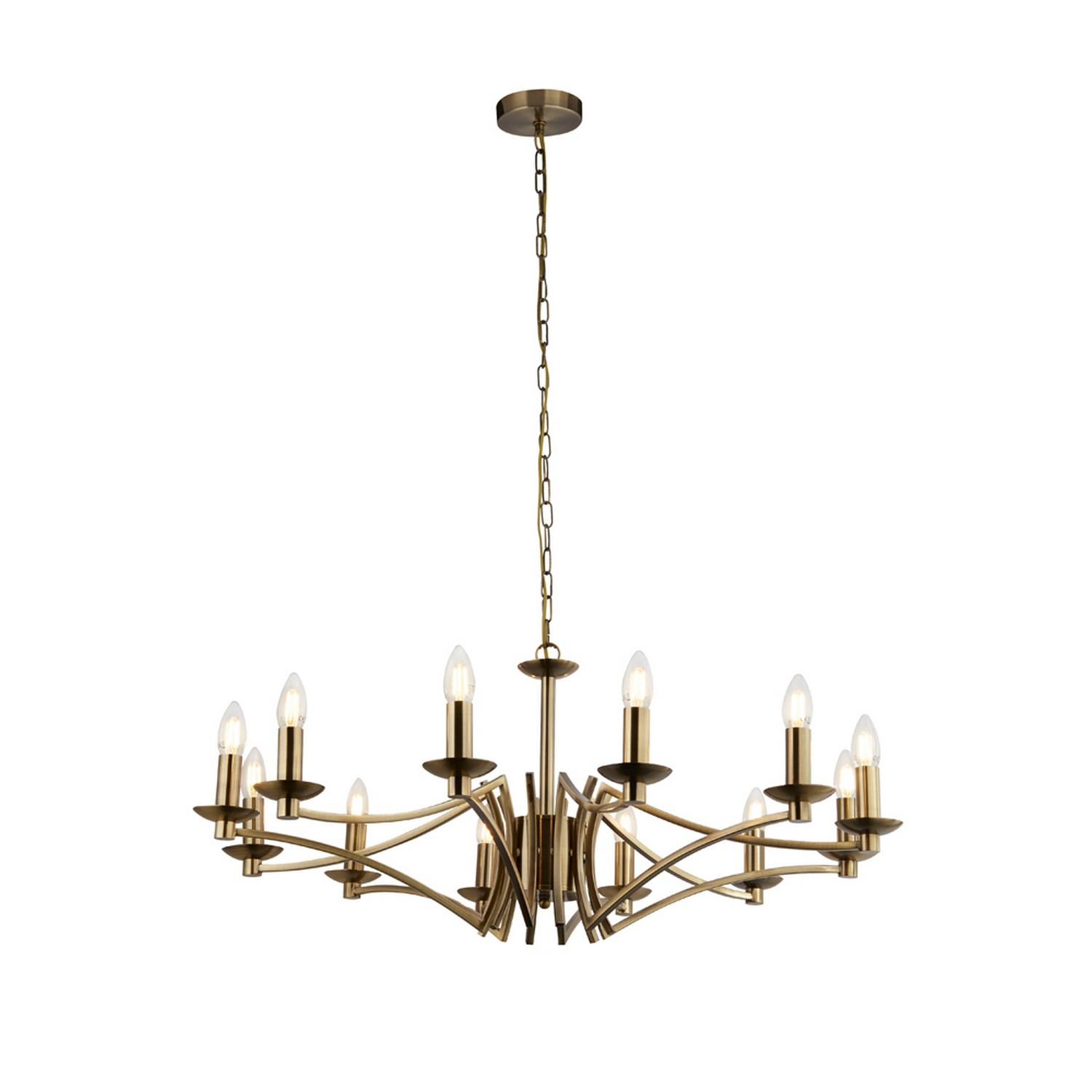 12 Light Antique Brass Finish Multi-Arm Pendant Adjustable Ceiling Fitting Light