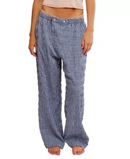 Free People Women's Cloud Ten Check-Print Pajama Pants Navy/White Large