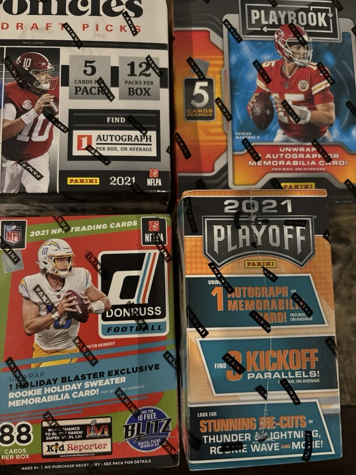 Lote de 4 cajas de fútbol🔥 Donruss, selecciones de draft de crónicas, playoffs, libro de jugadas🔥 Foto 2 de 2