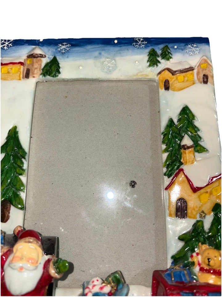 Marco de fotos de vidrio con temática de Papá Noel se adapta a imagen de 5x7 en perfecto estado color brillante Foto 4 de 4