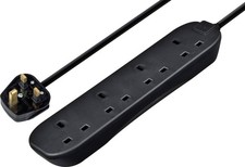 Image of Masterplug 4 Gang Black Extension Lead With 2m Cable 13amp UK