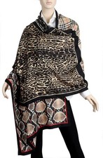 NEW BURBERRY LEOPARD SNAKE CHECK LOGO SILK OVERSIZED LONG SHAWL SCARF WRAP