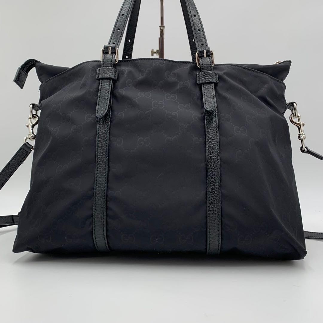 GUCCI GG Canvas Leather 2Way Tote Bag Black A4 Unisex Authentic thumbnail 3