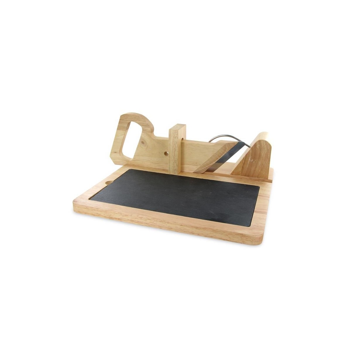 Trancheuse à saucisson en bois naturel de 29cm avec plateau ardoise