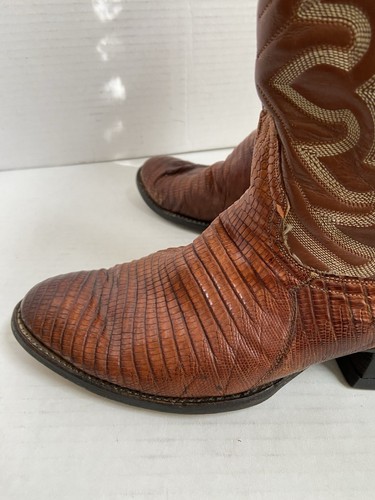Tony Lama Cowboy Boots Brown Peanut Exotic Western Lizard Sz 8D Mens Leather - Picture 2 of 20