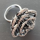 Flower Black Metal CZ Rhinestone Cluster Fancy Cocktail Ring Size 6 Silver Tone — photo 3