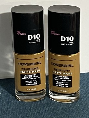 2 New Covergirl Trublend Matte Liquid Foundation #D10 Golden Caramel 1 fl oz.