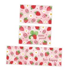 Pink Strawberry Kitchen Rugs Set of 3, Strawberry Flower Floor Mats Decor, Non 