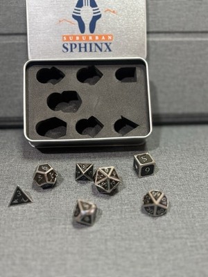 Suburban Sphinx Metal Dice Set D20 D10 D6 D4 Percentile Dice Table Top Gaming